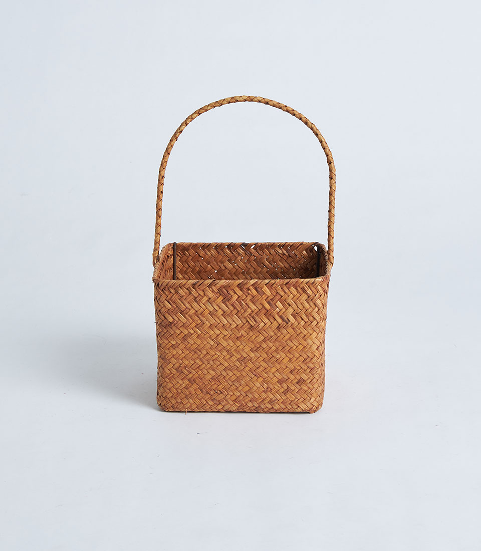 Front view of handcrafted square bamboo basket SKU BK-051
