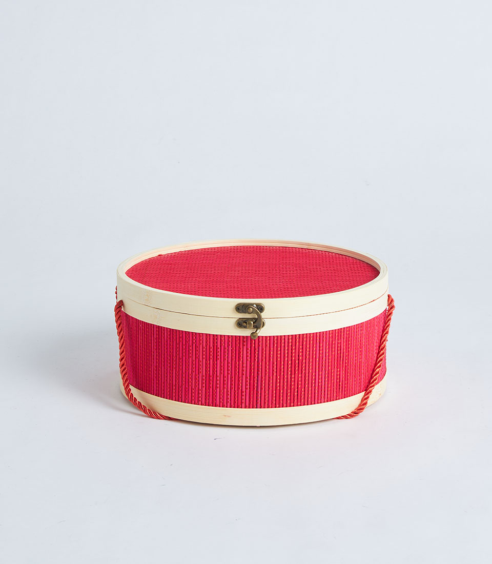 Front view of modern round red bamboo box BK-548