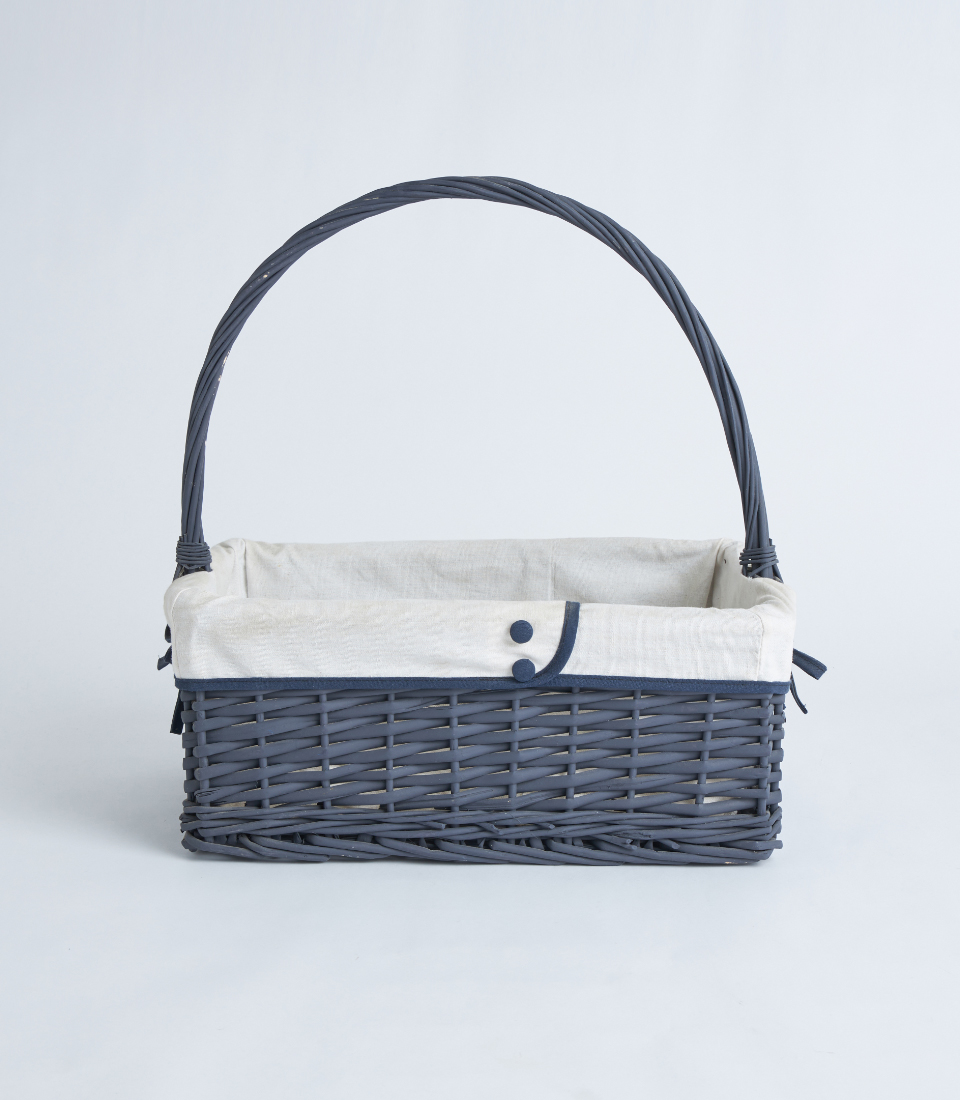 Grey wicker basket with white fabric lining BK-316