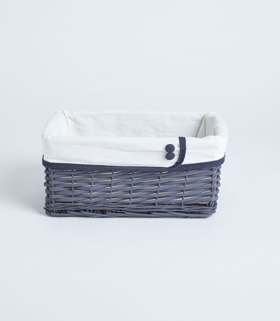 Grey wicker tray basket with fabric lining BK-318