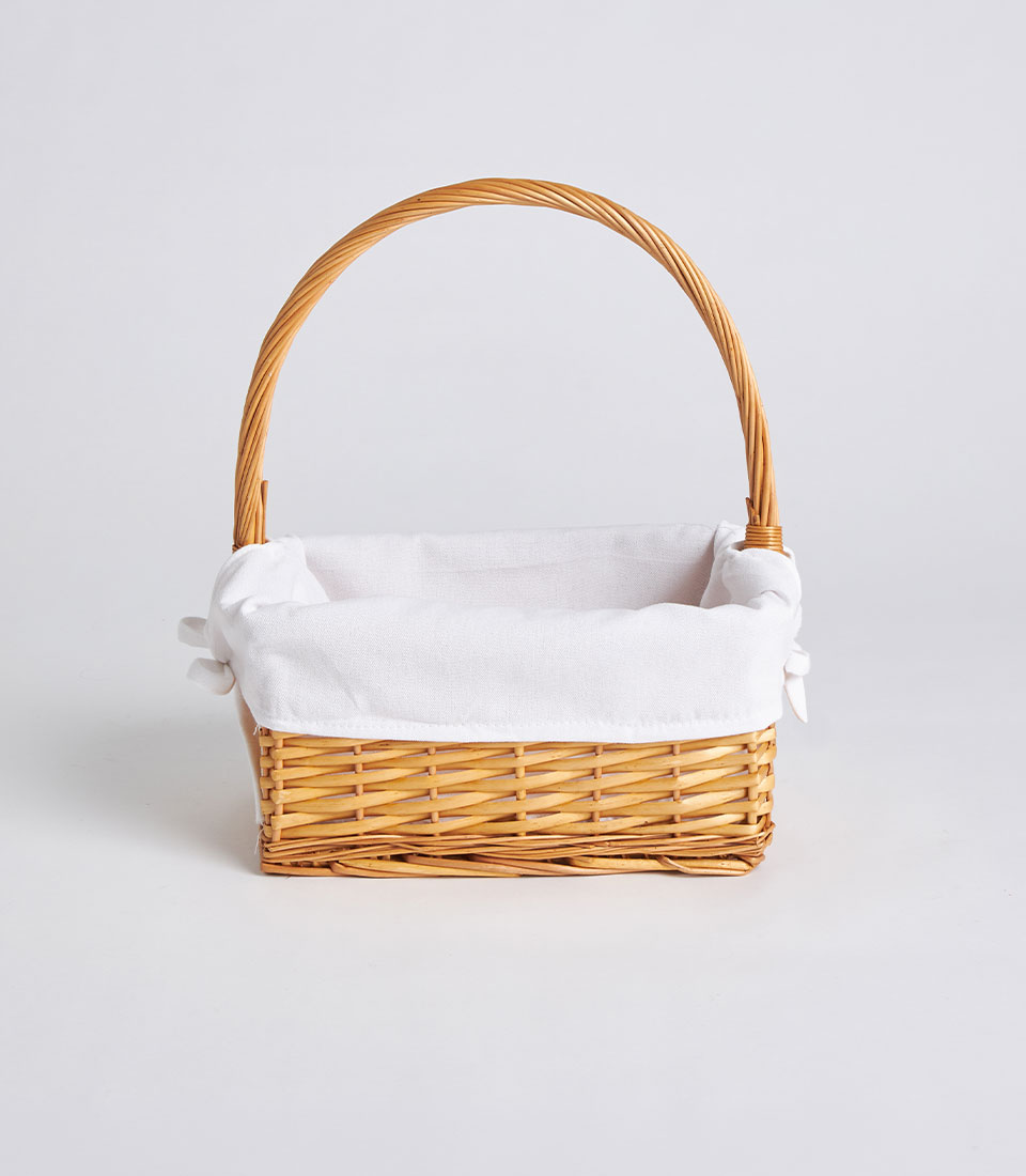 Rectangular wicker basket with single handle and white lining BK-368