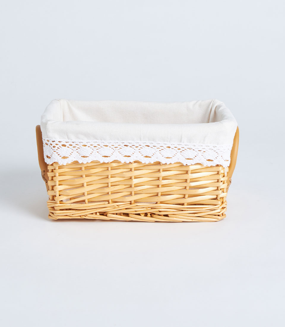 Natural wicker tray basket with lace detail BK-335