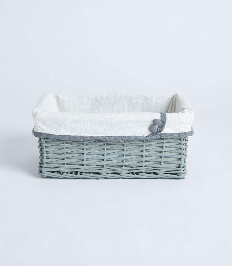 Sage green wicker tray basket with fabric lining BK-319