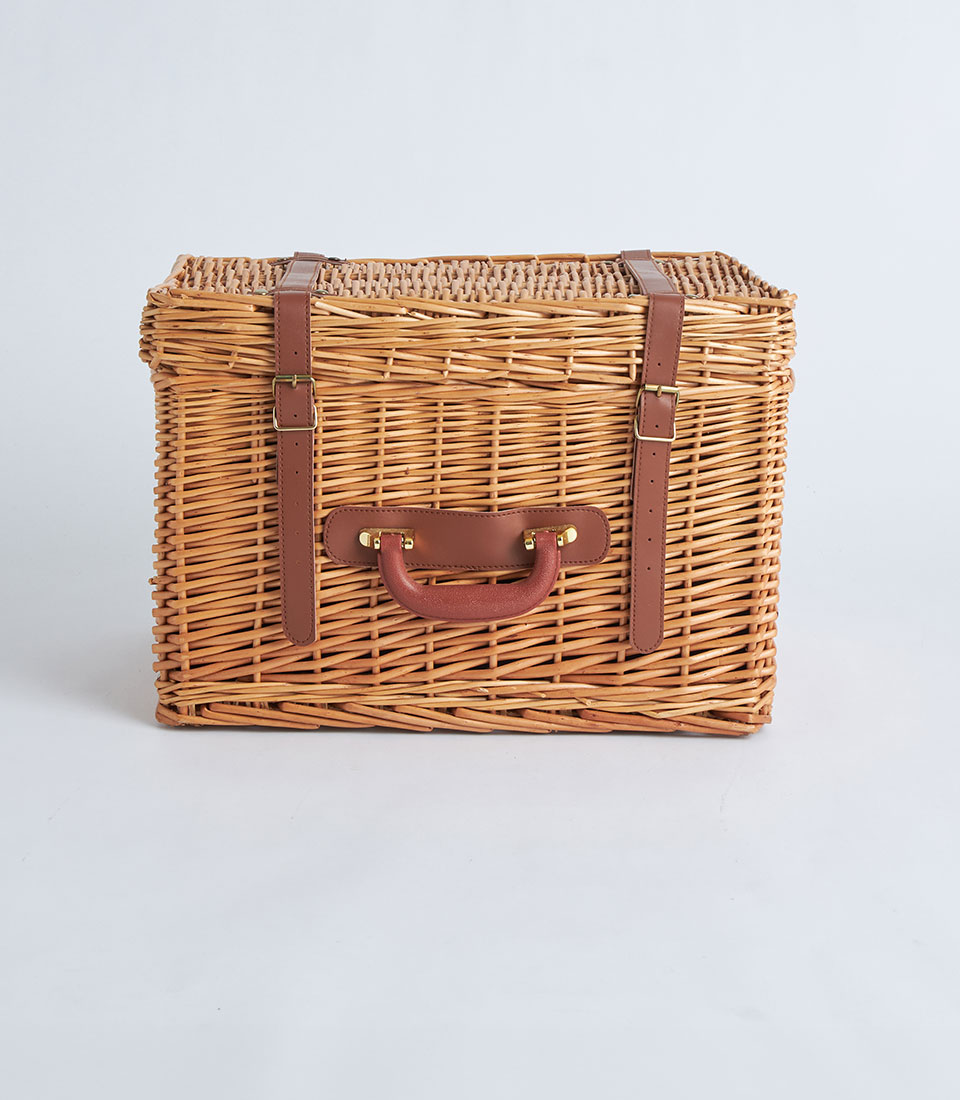 Rectangular wicker trunk basket with leather straps BK-370