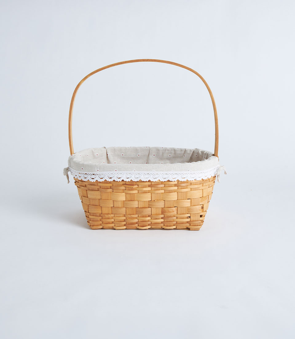 Mini bamboo basket with lace lining and handle BK-344