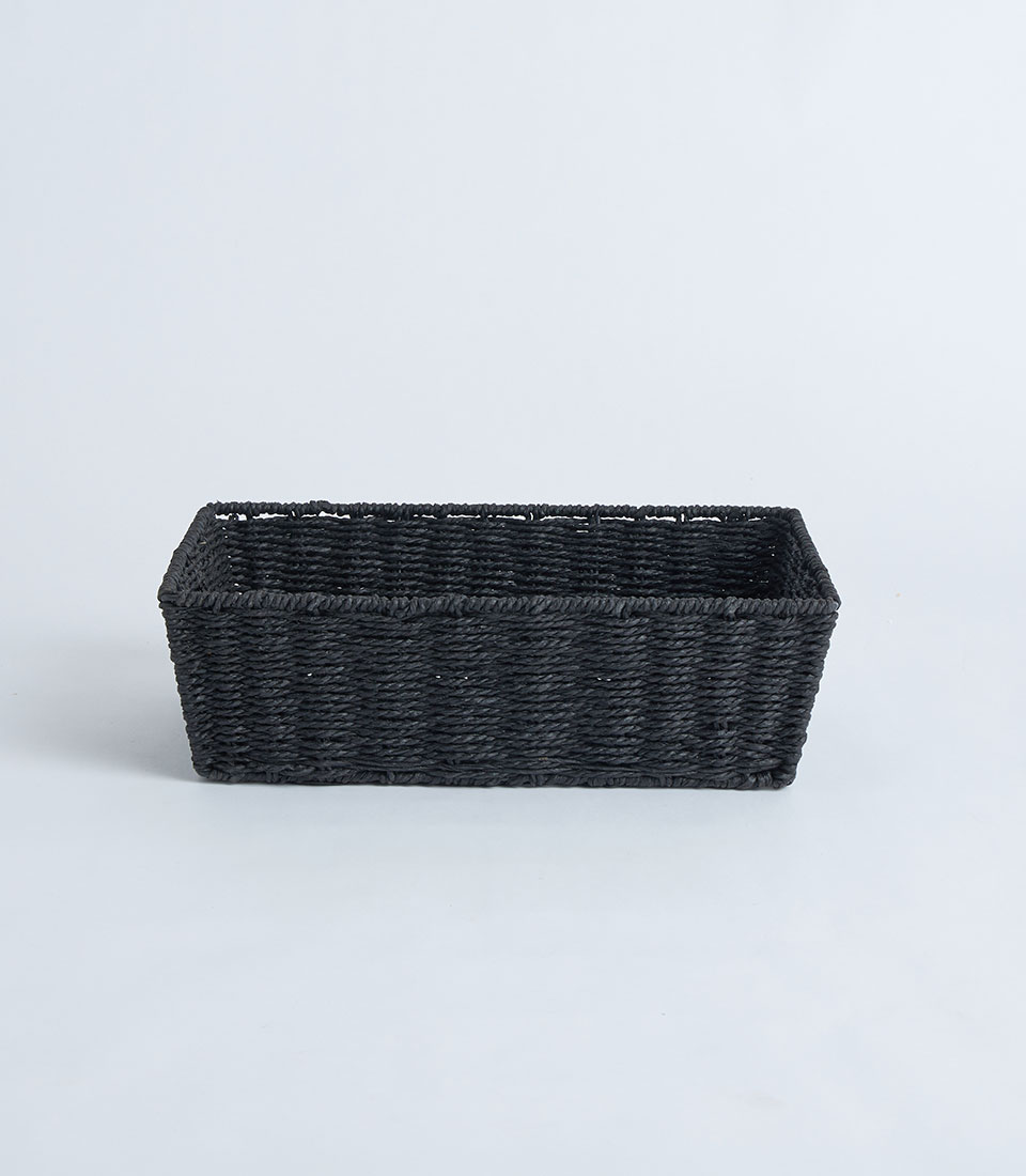 Front view of black rectangular woven basket BK-460