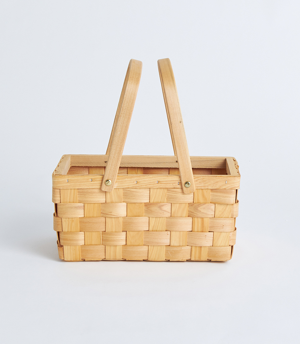 Rectangular light beige wooden woven basket with double handle BK-519