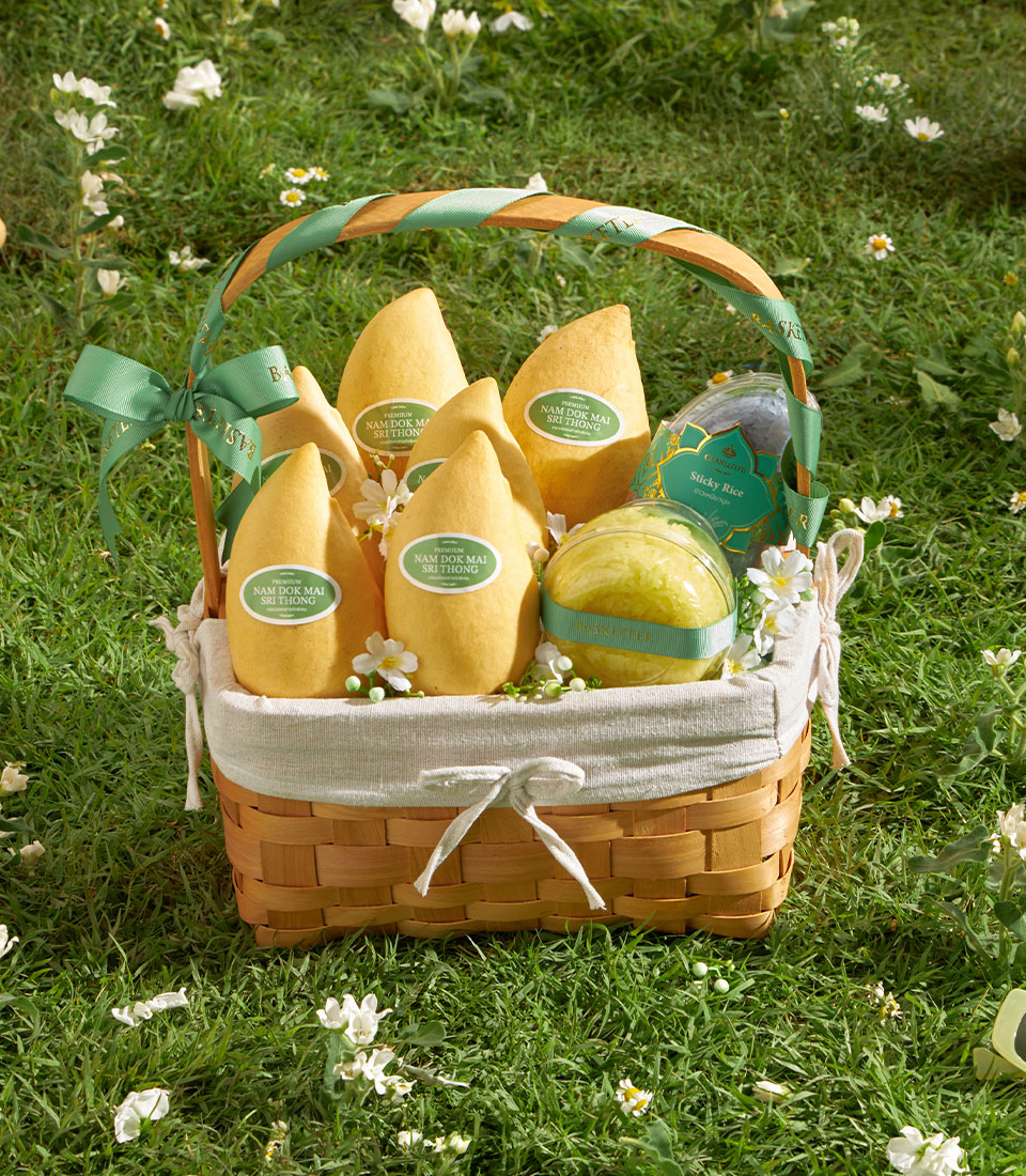 mango sticky rice natural wicker basket thailand