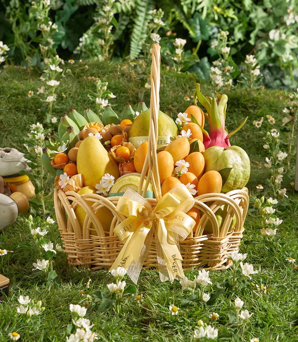 Tropical mixed fruit gift basket wicker SMF-1002