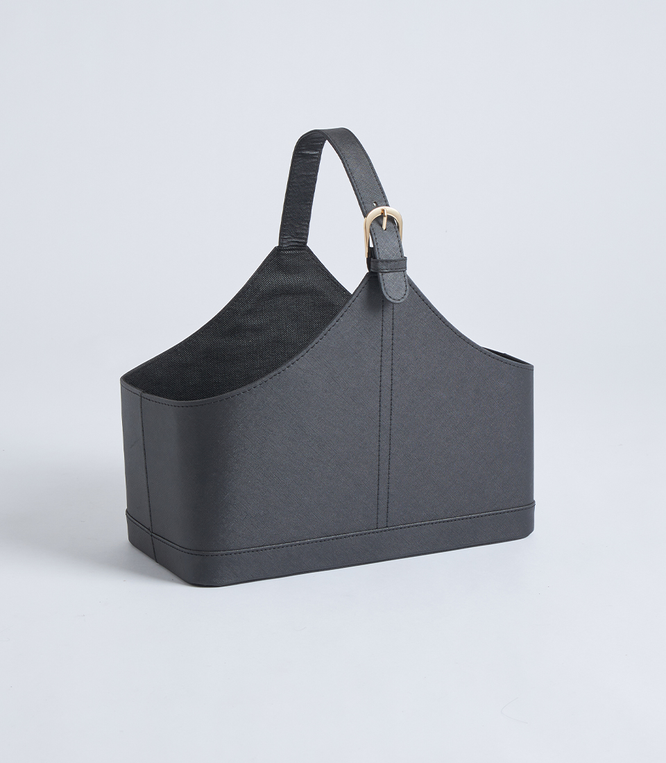 Charcoal leather gift basket with handle BK-483