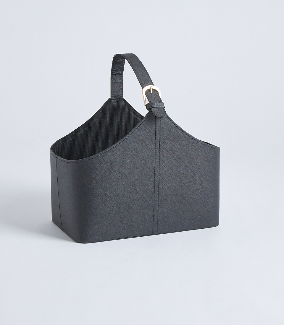 Charcoal leather gift basket with handle BK-480-S