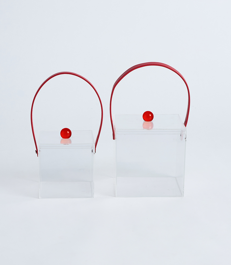 Clear acrylic gift box with red handle BK-516