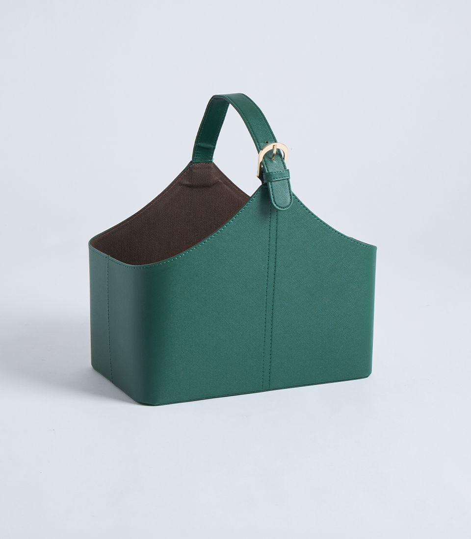 Leather gift basket with handle BK-476-S