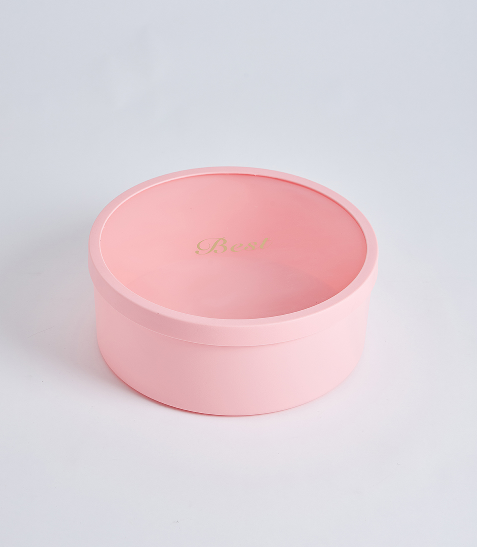 Pink round gift box with lid BK-192