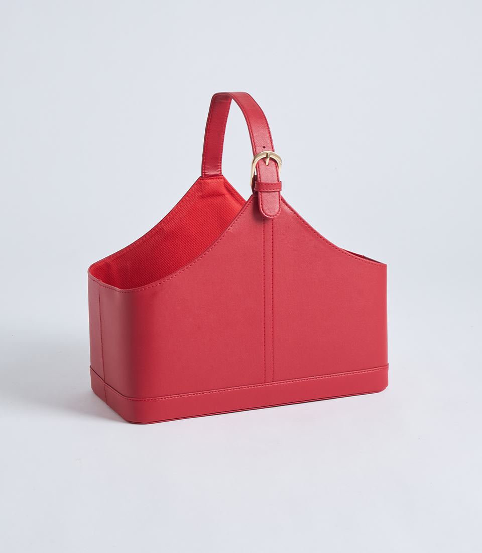 Red leather gift basket with handle BK-484