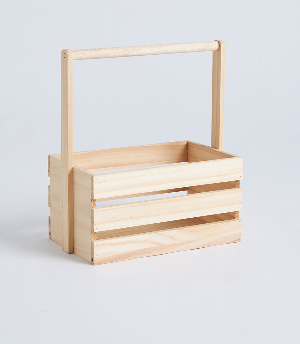 wooden crate gift basket with handle WB23-001